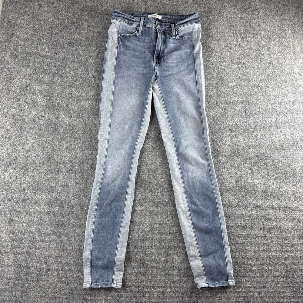 Good American Good Waist Two Tone Skinny Jeans Size 0/25 Side Panel Blue